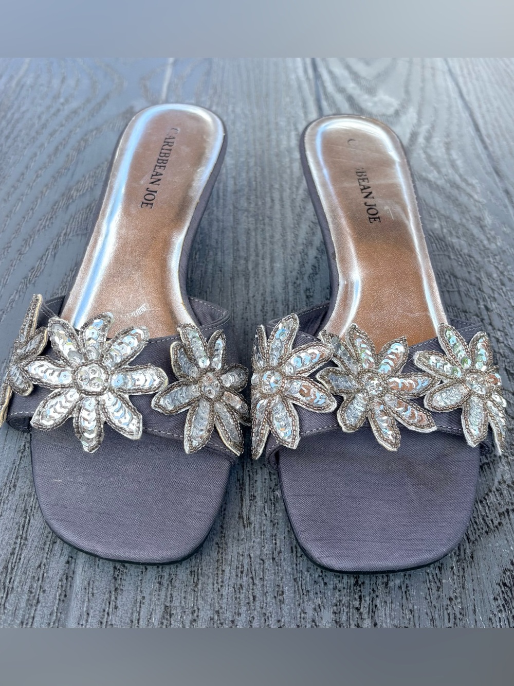 Caribbean Joes - silver sequined slides - size 9